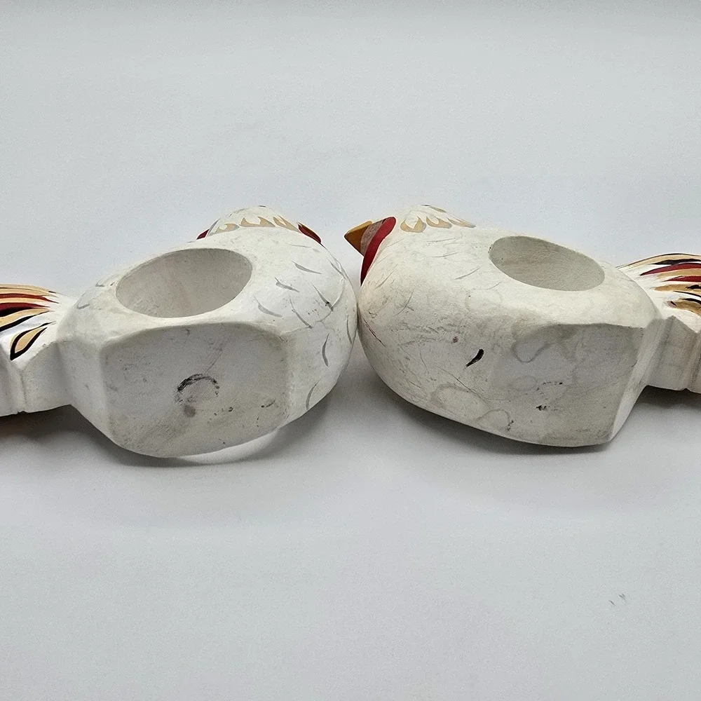 2 Wooden‎ Napkin Rings Farmhouse Country Chicken Hen Roosters Hand Painted